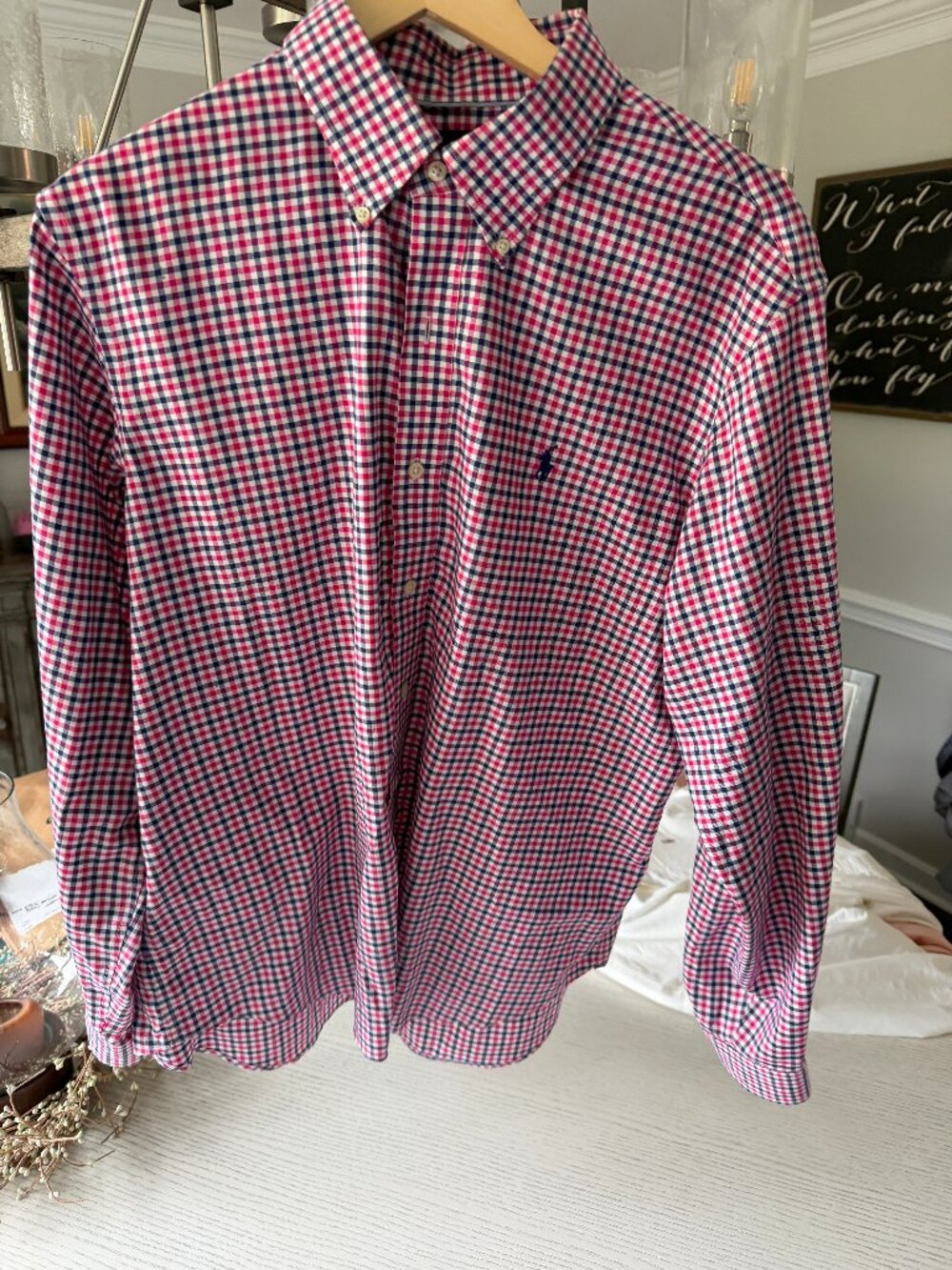 Ralph Lauren Men's Red Navy Gingham Check Button-Down Shirt XL Non-Iron
